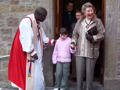 The Archbishop of York greets members of the congregation